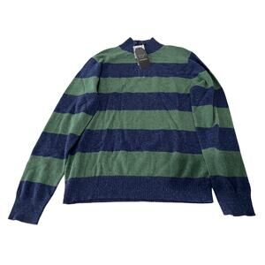 3-33 QI CASHMERE Men's 100% Cashmere 1/4 Zip Striped Sweater Large